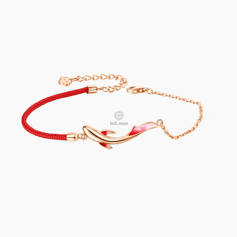 Braided Red String Bracelet with 925 Sterling Silver Luck Koi Fish and Lotus Star Embellishments - Image 8