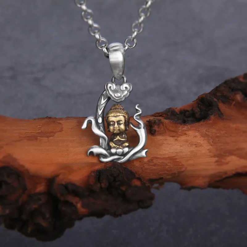 Zen Buddha Ruyi Handle Compassion Necklace Pendant crafted in 925 Sterling Silver by Luck Muse Shop