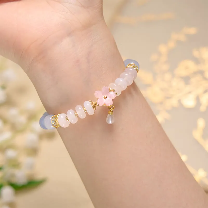 Aquamarine White Agate, Pearl and Abacus Beads Healing Bracelet with Luck Muse - Image 4