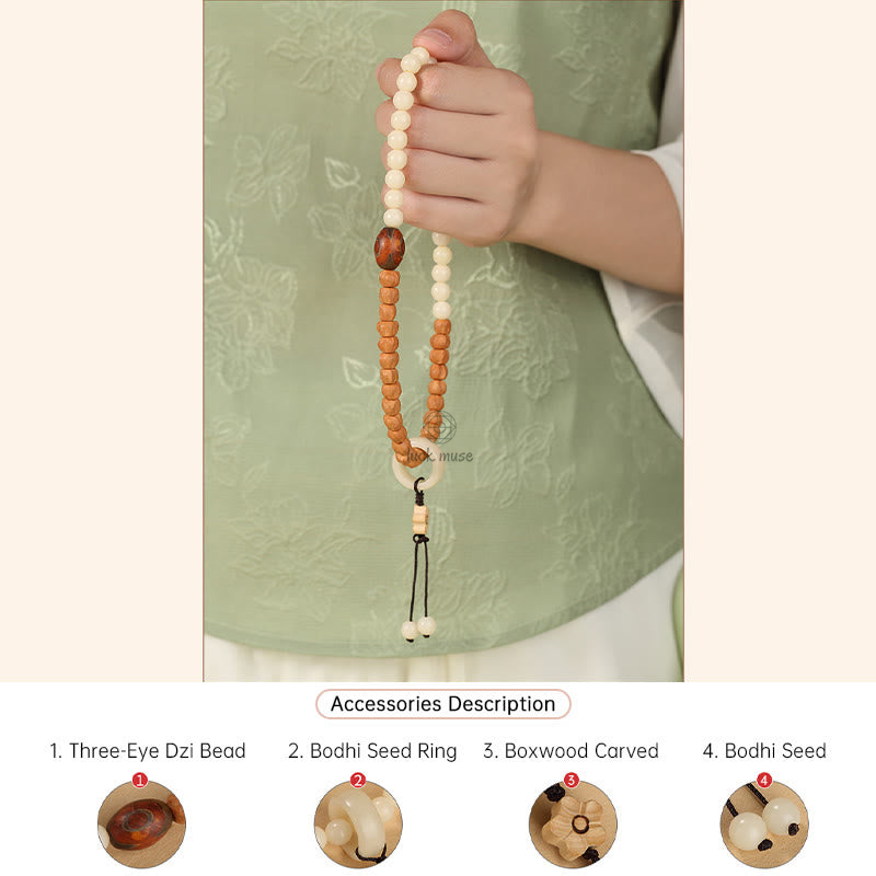 Bodhi Seed Green Sandalwood Lotus Dzi Bead Peace Double Wrap Bracelet by Luck Muse Shop - Image 11