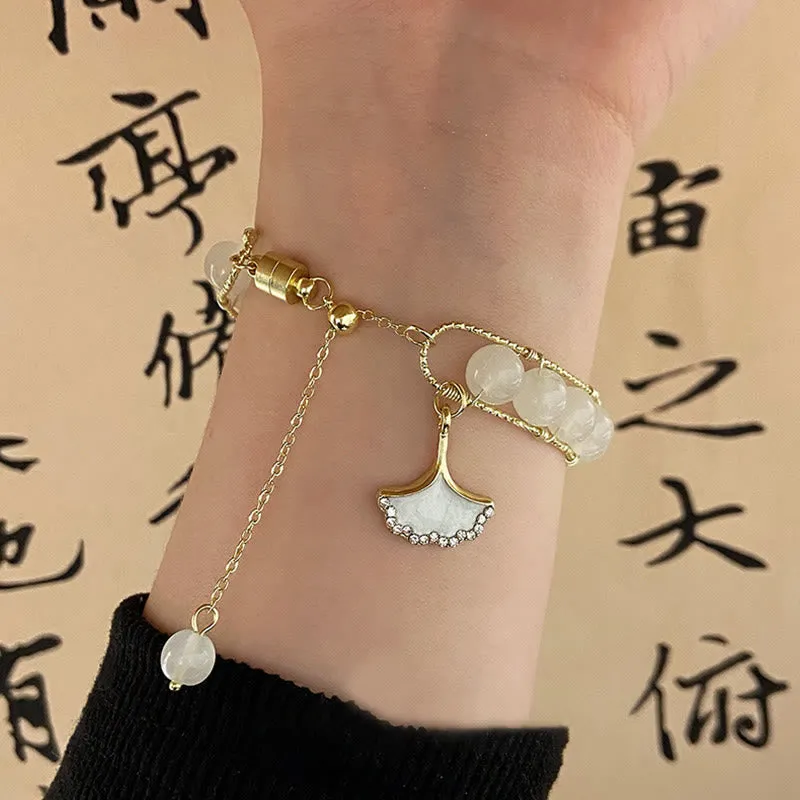 Ginkgo Leaf Jade Bracelet for Luck and Positive Energy