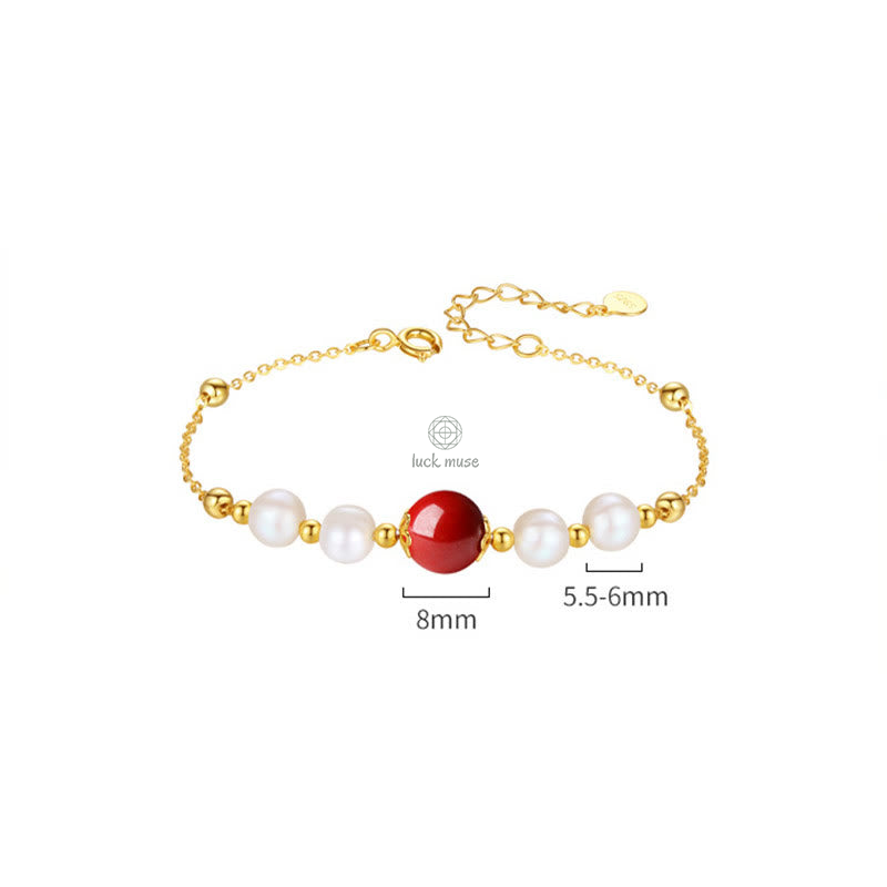 Luck Muse 925 Sterling Silver Pearl Cinnabar Healing Beaded Chain Bracelet - Image 10