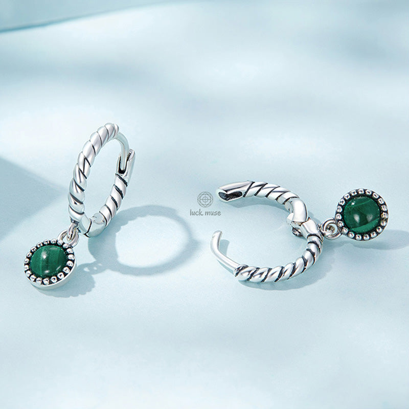 Luck Muse 925 Sterling Silver Malachite Anti-Anxiety Round Drop Earrings - Image 9