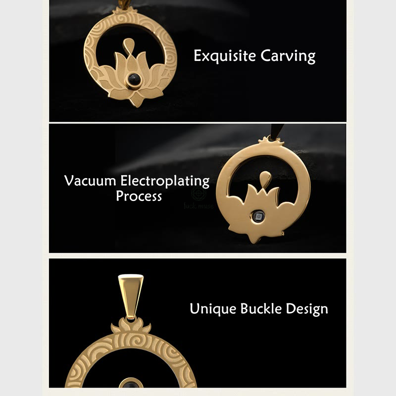 Luck Muse Lotus Titanium Steel Shurangama Mantra Necklace Pendant with Enlightenment Projection - Image 18