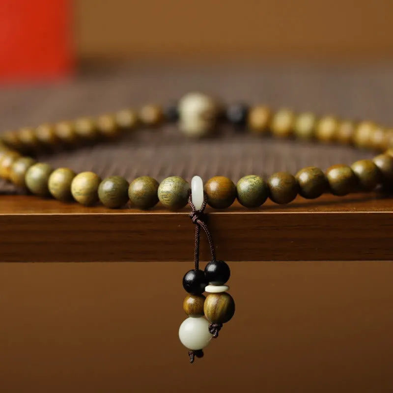 Bodhi Seed and Green Sandalwood Lotus Double Wrap Bracelet - Image 2