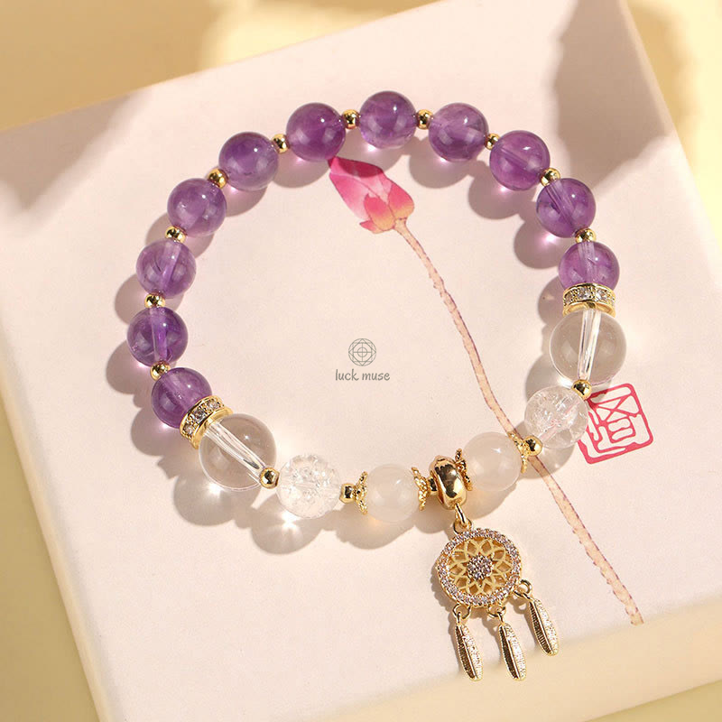 Green Strawberry Quartz Amethyst Crystal Dreamcatcher Bracelet for Healing with Luck Muse - Image 4