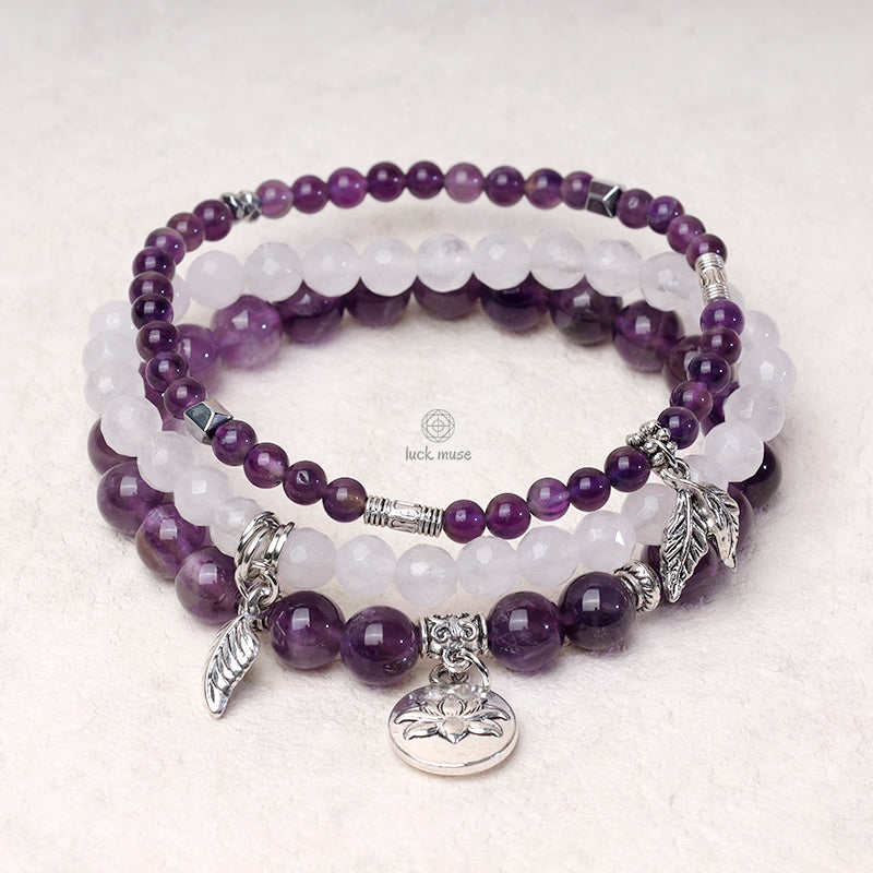 Luck Muse Natural Quartz Crystal Lotus Bracelet Set (3 Pieces) - Image 2