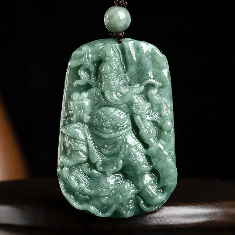 Natural Jade Lord Guan Amulet Wealth Necklace Pendant from Luck Muse Shop