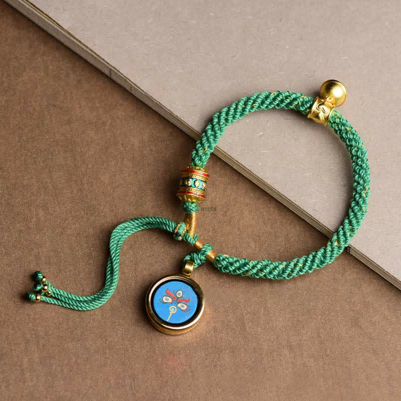 Tibetan Five Deities Wealth Thangka Lucky Prayer Wheel Bell Bracelet - Image 7