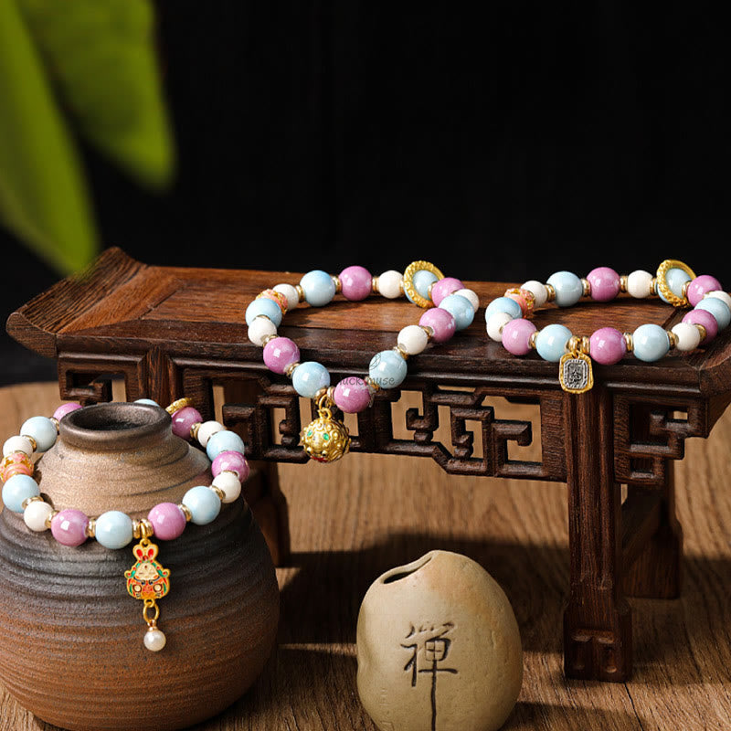 Tibetan Wealth Goddess Protection Bracelet with Liuli Glass Beads