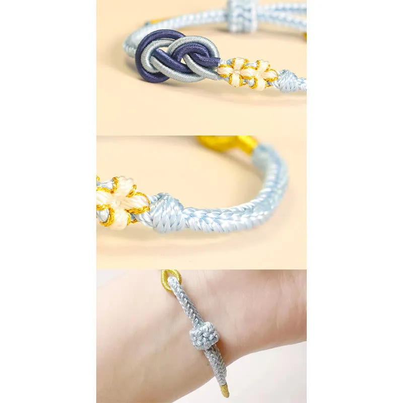 Handcrafted Eight-Thread Luck Muse Bracelet with Peace Knot, Peach Blossom Detail, and Luck Connection - Image 10