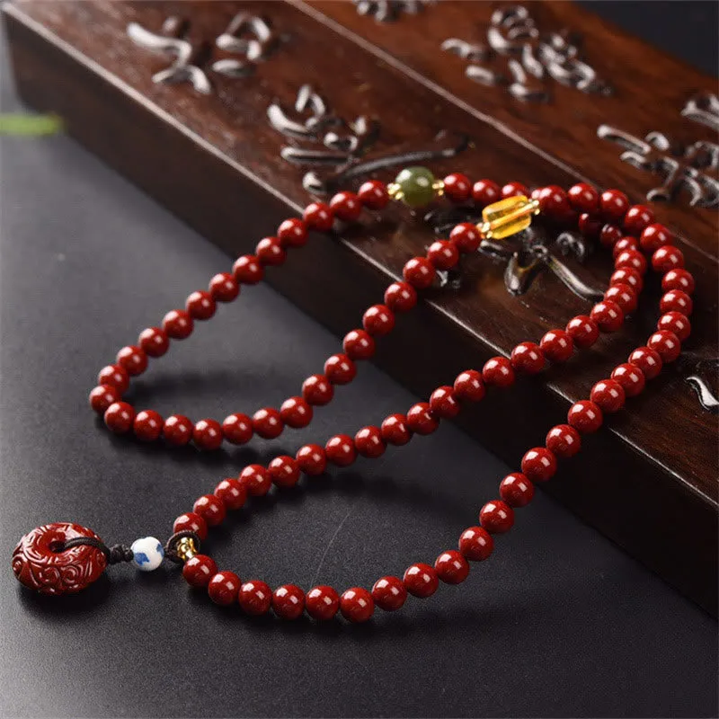 Tibetan Cinnabar Peace Buckle Triple Wrap Blessing Bracelet Mala by Luck Muse Shop - Image 2