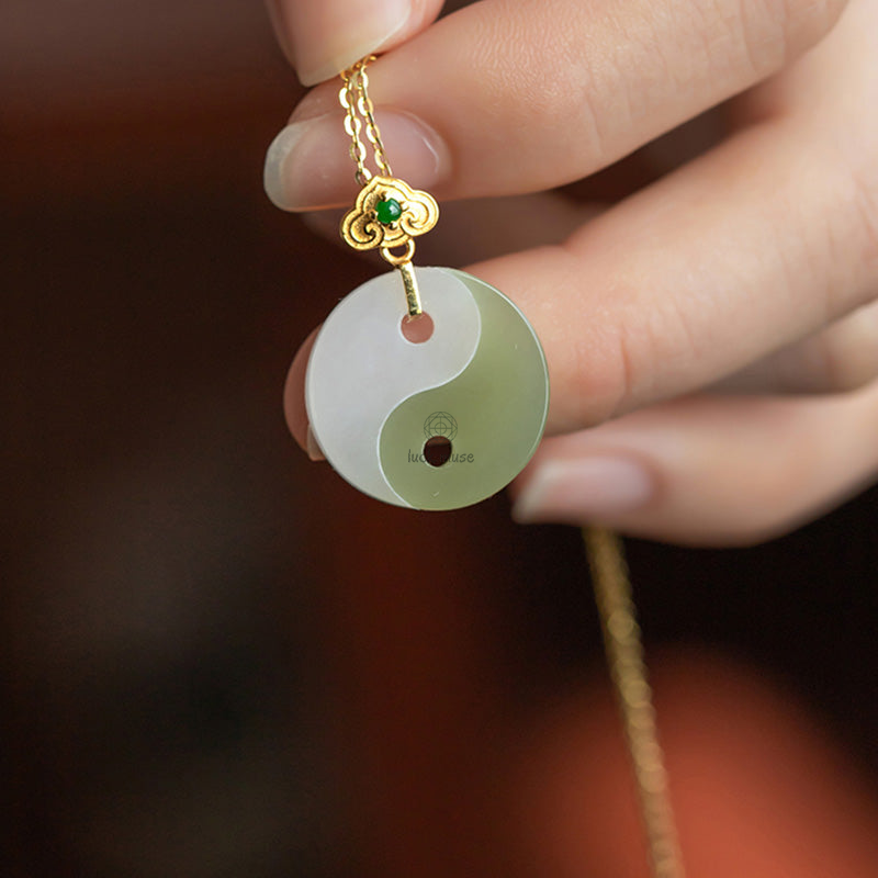 Luck Muse Yin Yang Jade Necklace Pendant with 18K Gold for Luck and Prosperity - Image 6