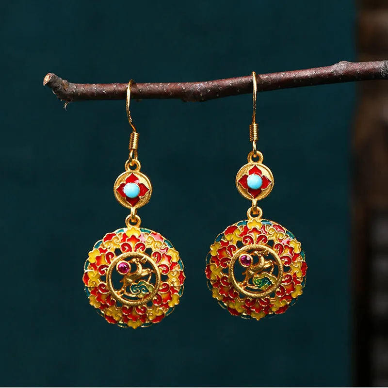 Luck Muse 24K Gold Plated Elk Copper Balance Drop Earrings in Dunhuang Hue - Image 3