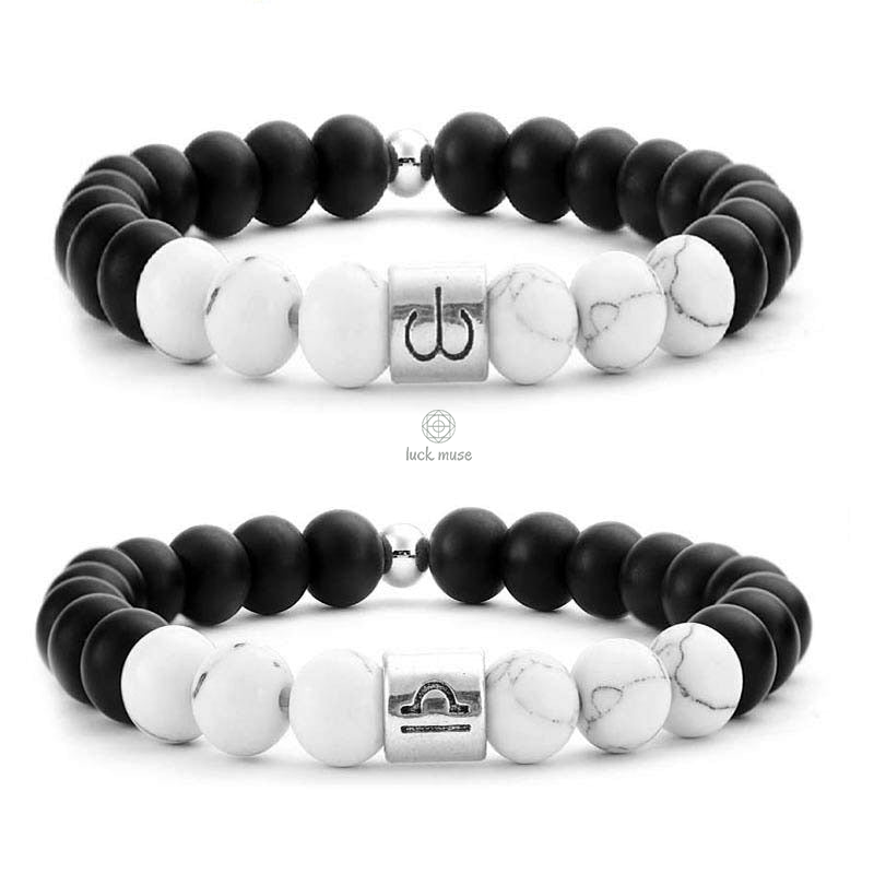 Natural Frosted Stone White Turquoise Bead Zodiac Bracelet - Image 3