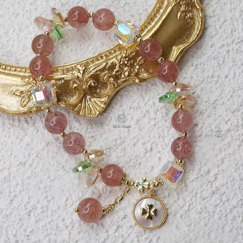 Luck Muse Strawberry Quartz Four Leaf Clover Bracelet with Healing Charm - Image 11
