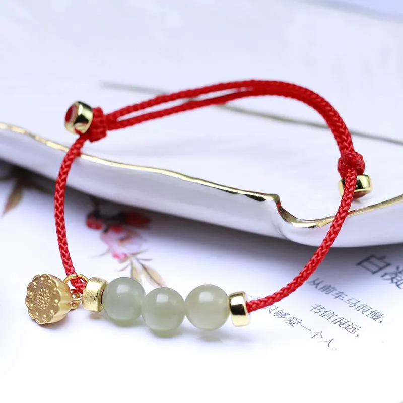 Natural Jade Lotus Seed Red String Bracelet - Strength Weave - Image 4
