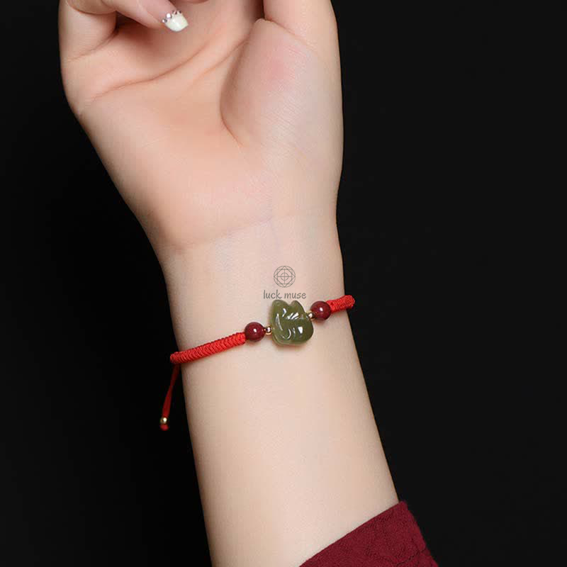 Year of the Rabbit Hetian Jade and Cinnabar Beaded Abundance Bracelet - Image 4