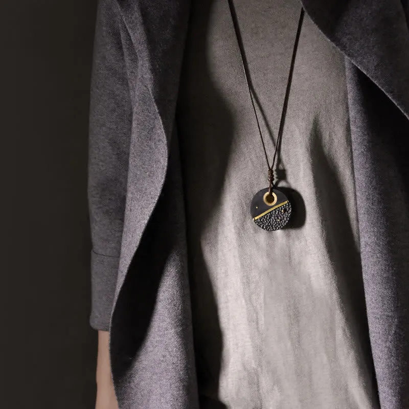Luck Muse Round Ebony Wood Copper Peace Necklace Pendant - Image 4