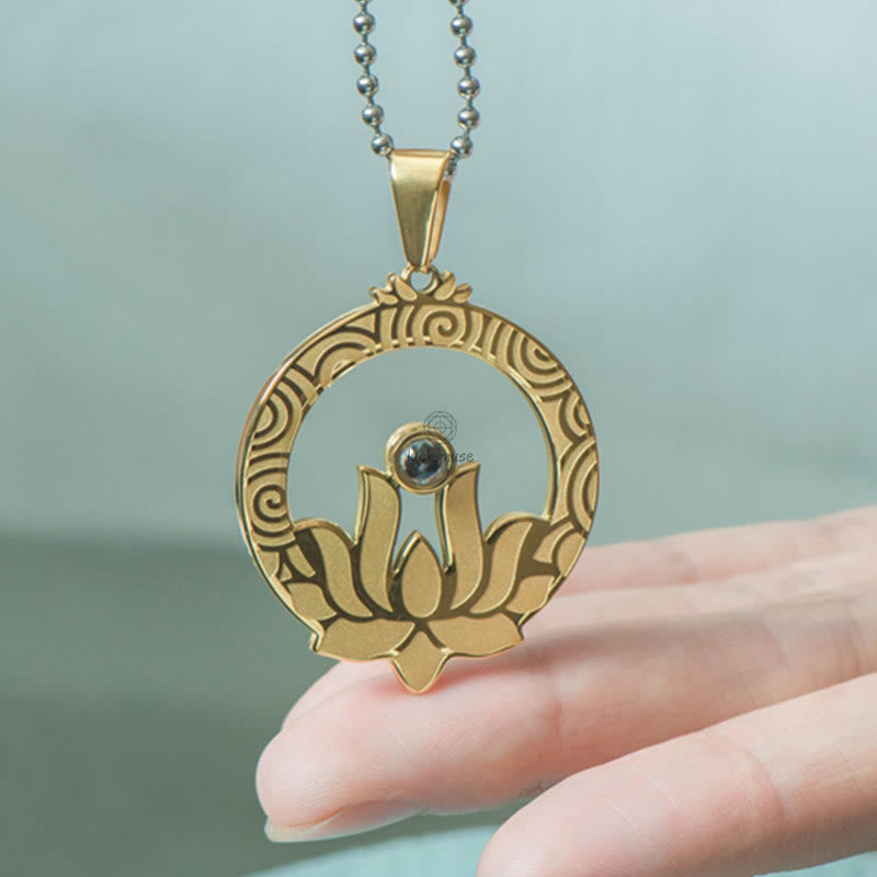 Luck Muse Lotus Titanium Steel Shurangama Mantra Necklace Pendant with Enlightenment Projection - Image 17
