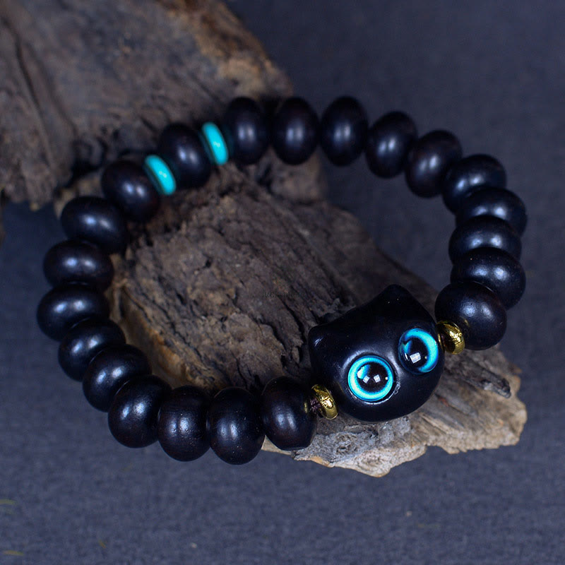 Luck Muse Ebony Wood and Liuli Glass Cat Charm Bracelet - Image 4