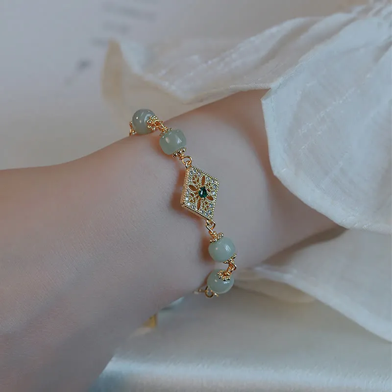 Natural Hetian Jade Square Pattern Luck Chain Bracelet - Image 2