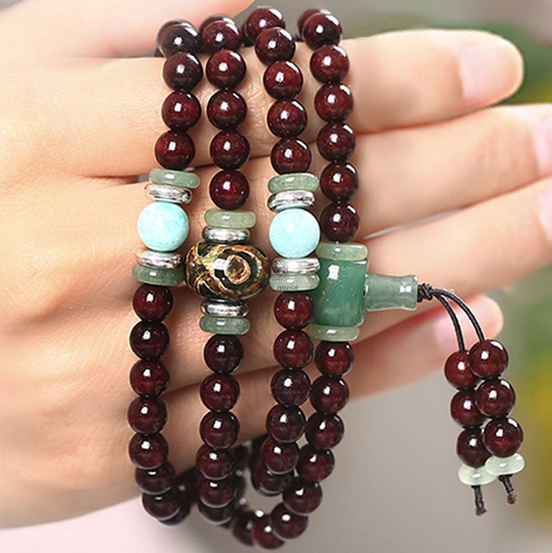 Luck Muse 108 Beads Green Aventurine Amazonite Luck Healing Bracelet Necklace Mala - Image 2
