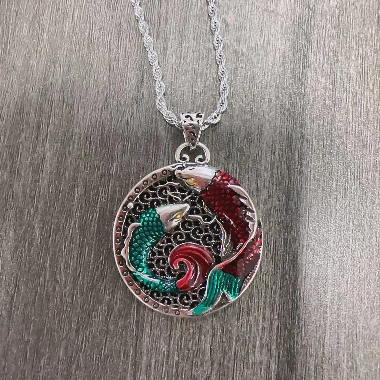 Tibetan Copper Koi Fish Healing Necklace with Luck Muse - Image 3