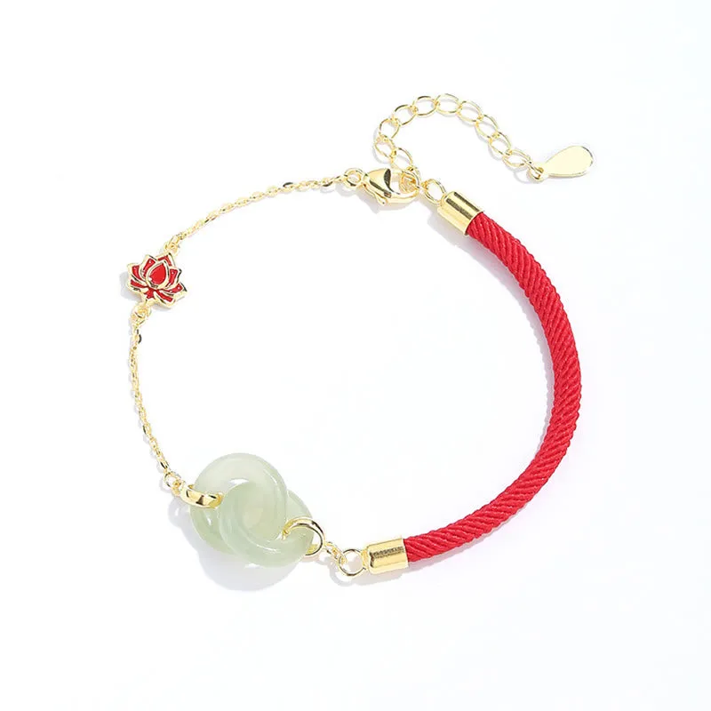 925 Sterling Silver Hetian Jade Double Peace Lotus Luck Bracelet with Luck Muse - Image 4
