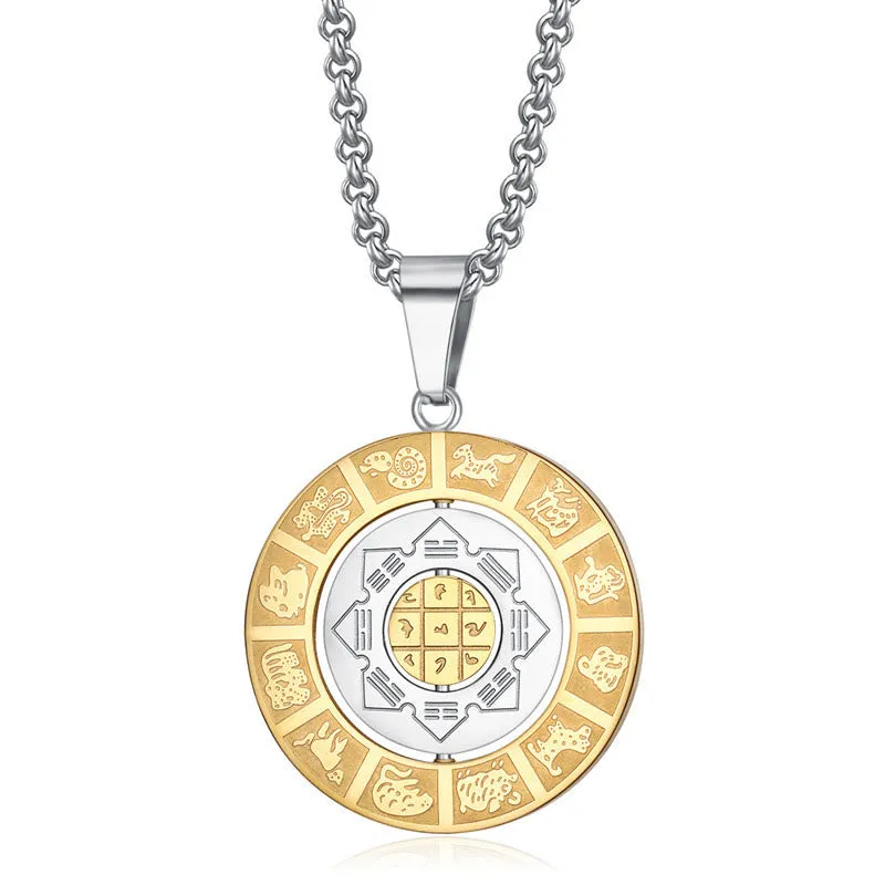 Chinese Zodiac Bagua Amulet Harmony Necklace with Rotatable Pendant