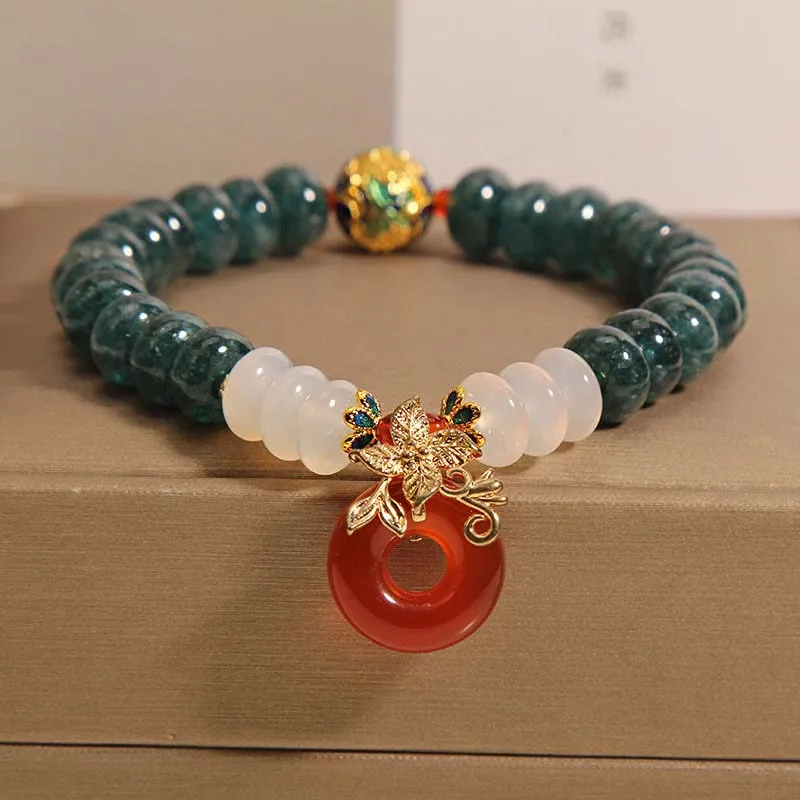Luck Muse Jade, White Agate, Red Agate Peace Bracelet with Abacus Beads for Luck