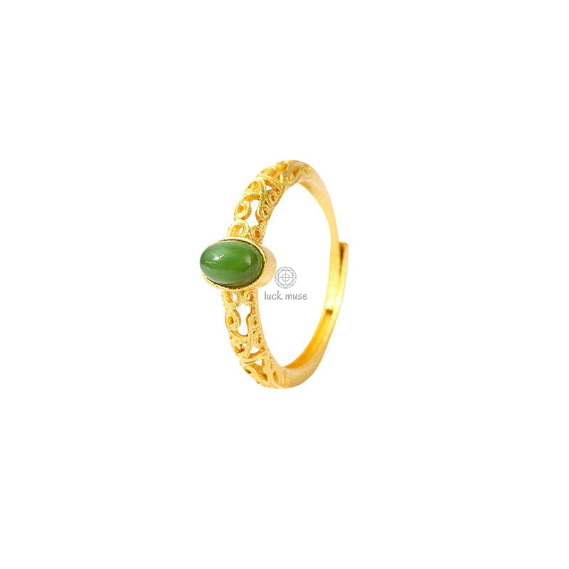Auspicious Cloud Pattern Cyan Jade Luck Ring - Image 6