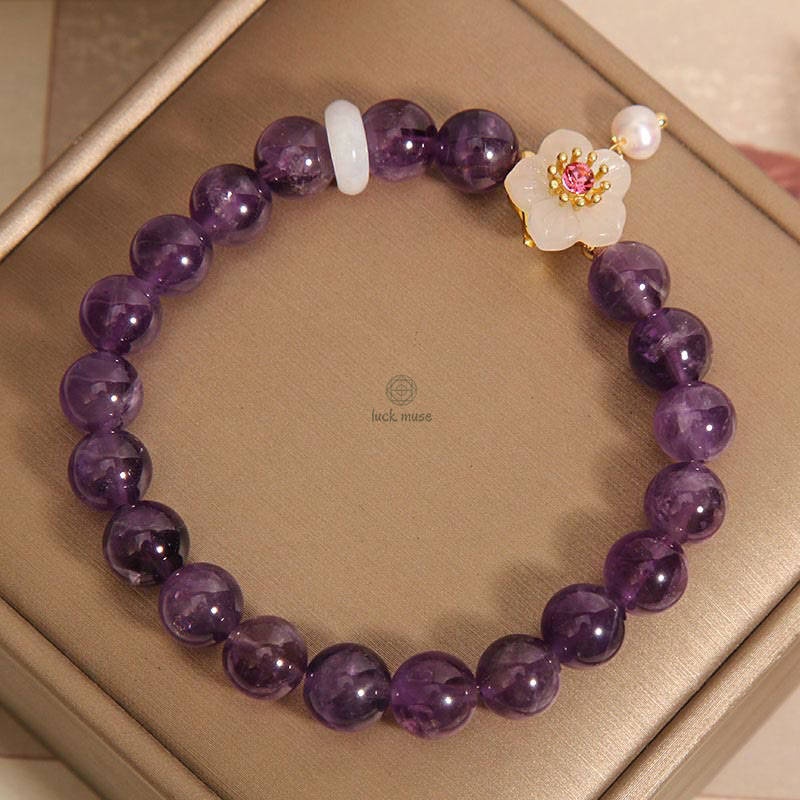 Natural Amethyst White Agate Pearl Charm Bracelet - Image 7