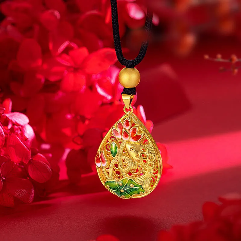 Luck Muse Koi Fish Lotus Copper Luck Necklace Pendant - Image 2