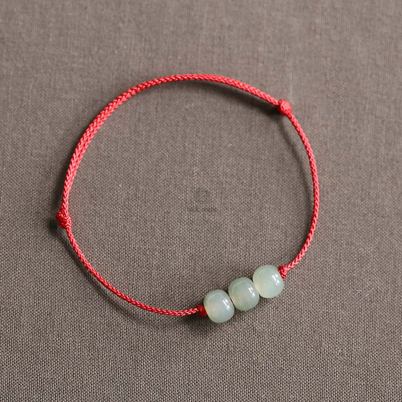Three Bead Jade Luck String Weave Bracelet