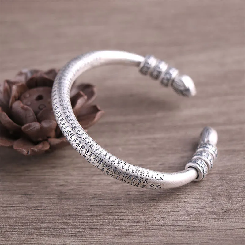 Luck Muse 999 Sterling Silver Heart Sutra Om Mani Padme Hum Engraved Bracelet