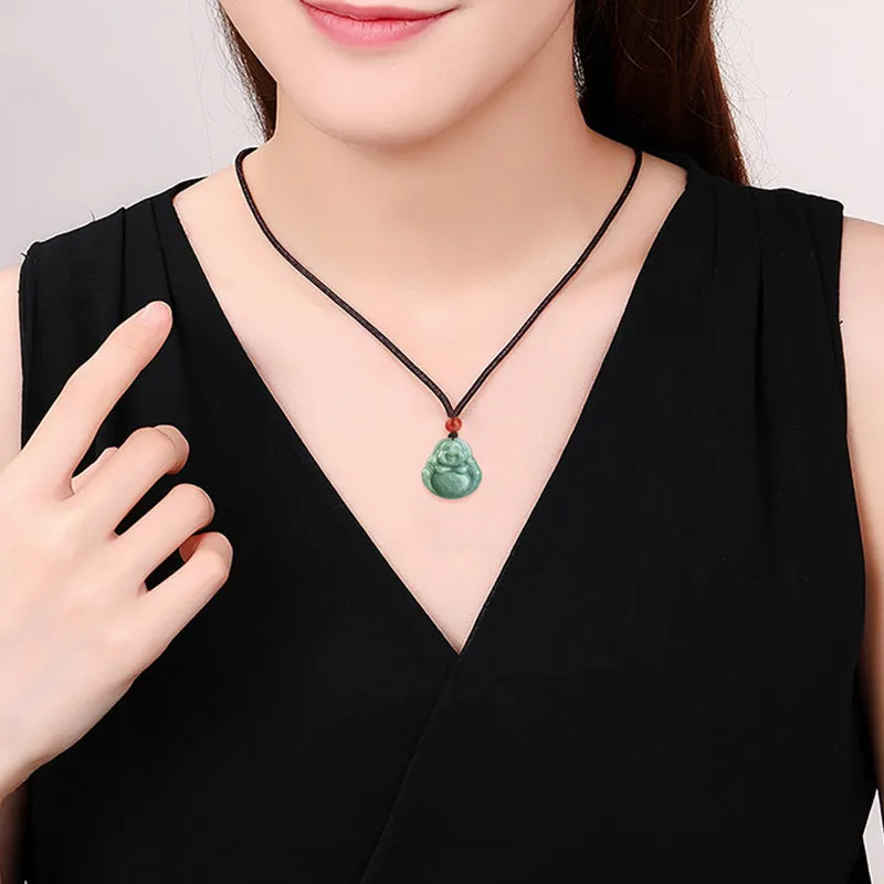 Laughing Buddha Cyan Jade Success Pendant Necklace - Image 3