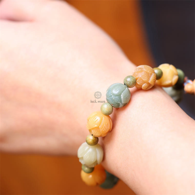 Sandalwood Buddha Bracelet with Bodhi Seed, Green Lotus, Wisdom, and Harmony Stones - Image 8