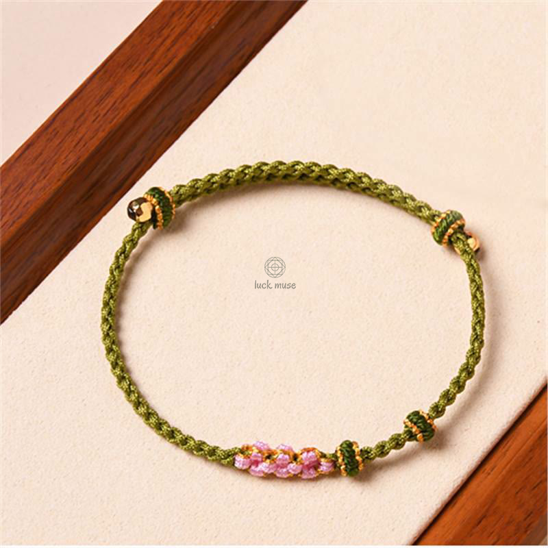 Peach Blossom Protection Braided Rope Bracelet with Luck Muse Handmade - Image 12