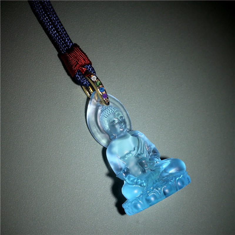 Blue Tathagata Buddha Liuli Crystal Amulet Necklace - Serenity Pendant - Image 3