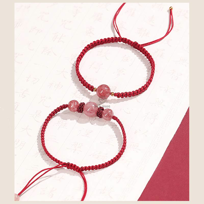 Natural Strawberry Quartz Crystal Love Red String Bracelet Anklet - Image 14