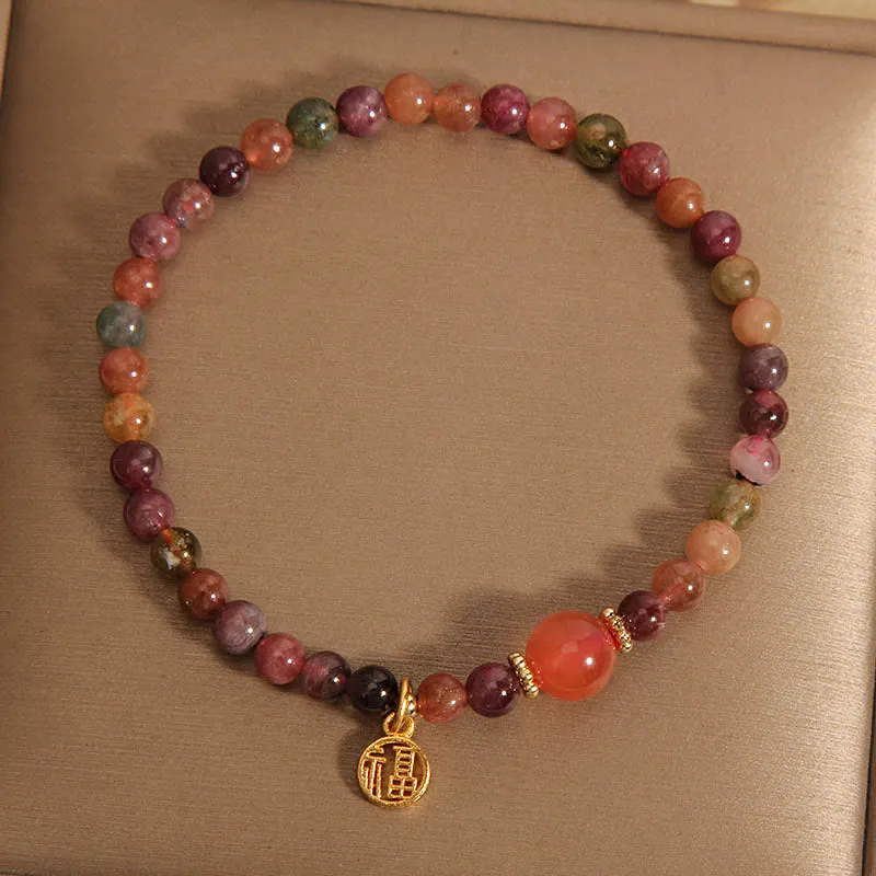 Colorful Tourmaline Fu Character Love Bracelet with Luck Muse - Image 2