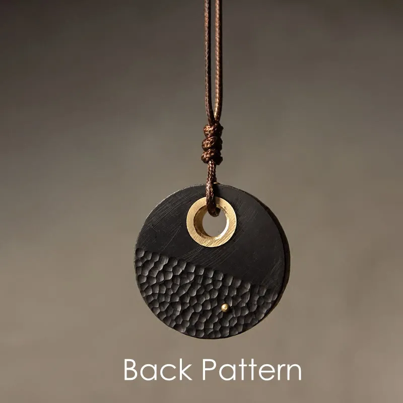 Luck Muse Round Ebony Wood Copper Peace Necklace Pendant - Image 2