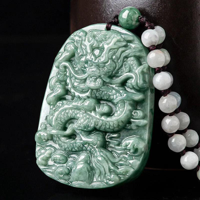 Chinese Dragon Jade Prosperity Necklace Pendant