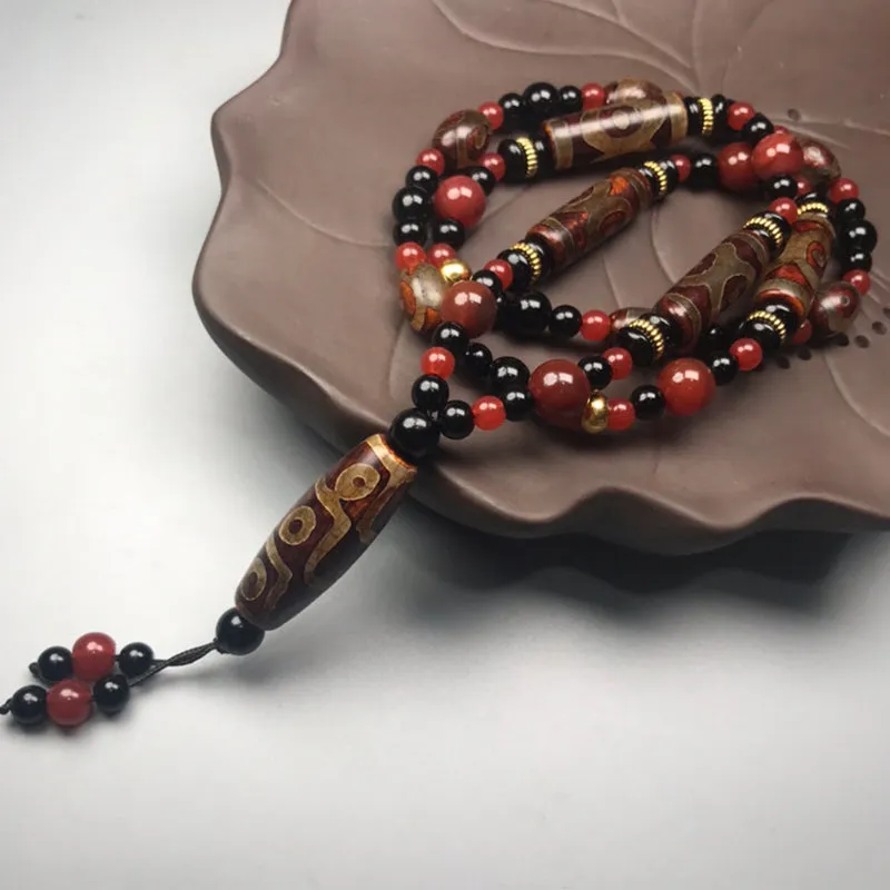 Red Agate Nine-Eye Dzi Bead Necklace for Wealth and Health - Image 3