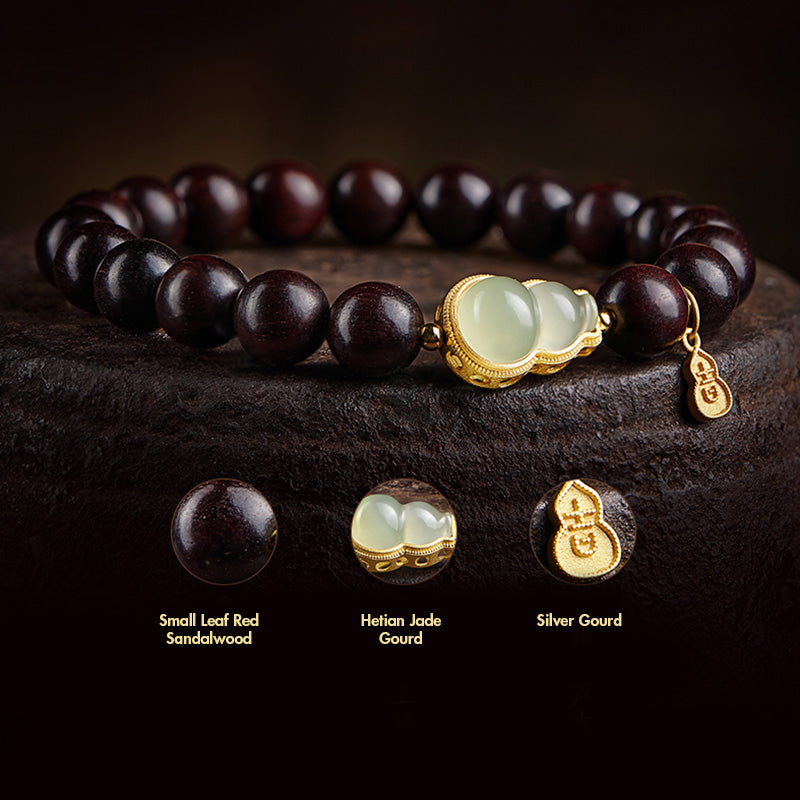 Luck Muse Small Leaf Red Sandalwood Gourd Jade Relaxation Bracelet - Image 14