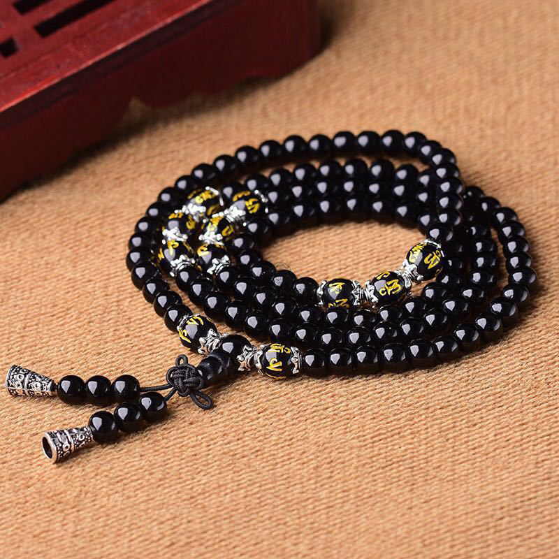 True Words Protection Black Obsidian Mala Bracelet by Luck Muse Shop - Image 7