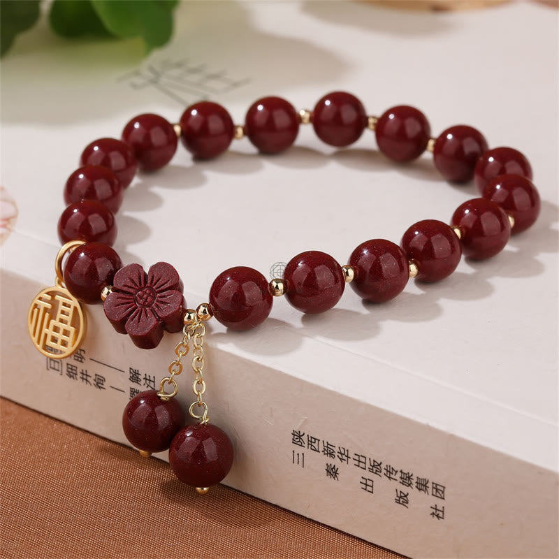 Cinnabar Fu Character Cherry Blossom Blessing Bracelet from Luck Muse Shop - Image 6