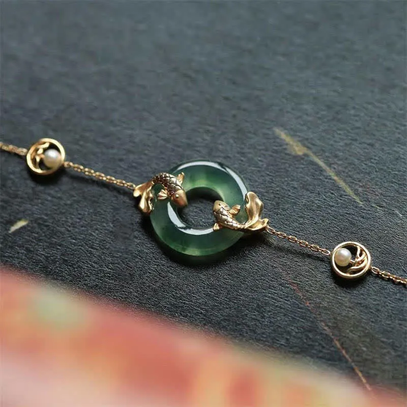 Cyan Jade Koi Fish Healing Bracelet - Image 2