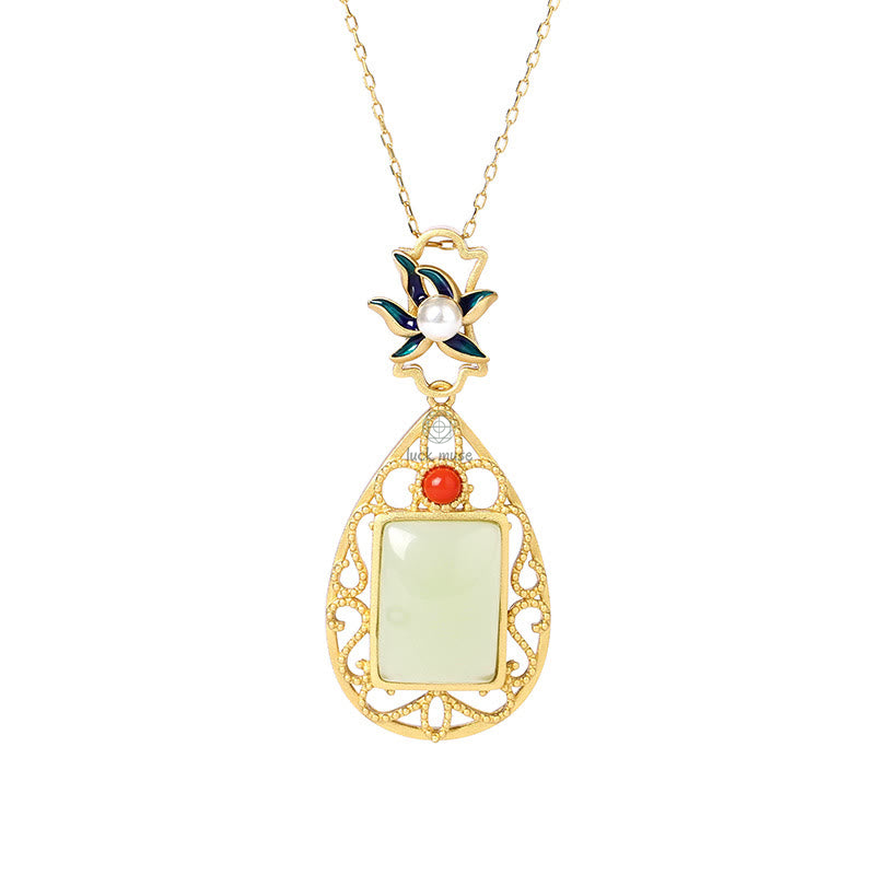 Vintage Flower Jade Gold-Plated Prosperity Necklace Pendant from Luck Muse Shop - Image 7